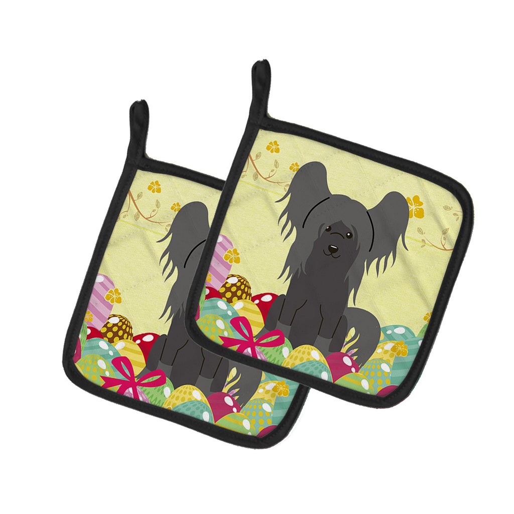 Easter Eggs Chinese Crested Black Pot Holder Set of 2 Heat Resistant Quilted Hot Pads 7.5 x 7.5 Inch, Insulated Kitchen Trivets for Cooking & Baking