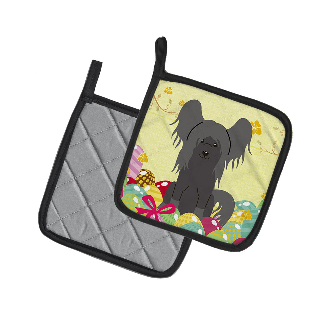 Easter Eggs Chinese Crested Black Pot Holder Set of 2 Heat Resistant Quilted Hot Pads 7.5 x 7.5 Inch, Insulated Kitchen Trivets for Cooking & Baking
