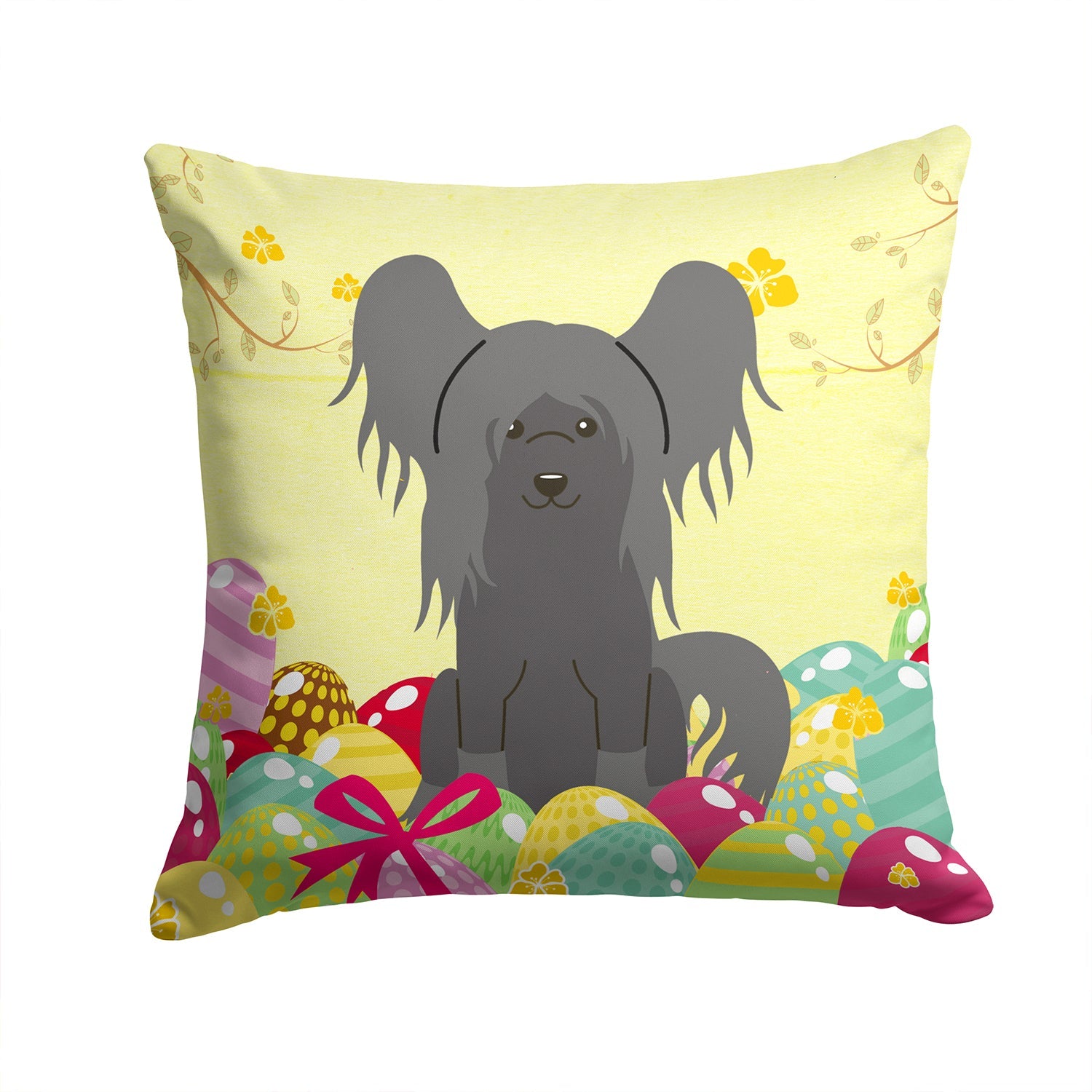 Easter Eggs Chinese Crested Black Decorative Throw Pillow 14x14 Indoor Outdoor Accent Cushion, Fabric Cover with Insert for Sofa, Bed, Porch & Living Room