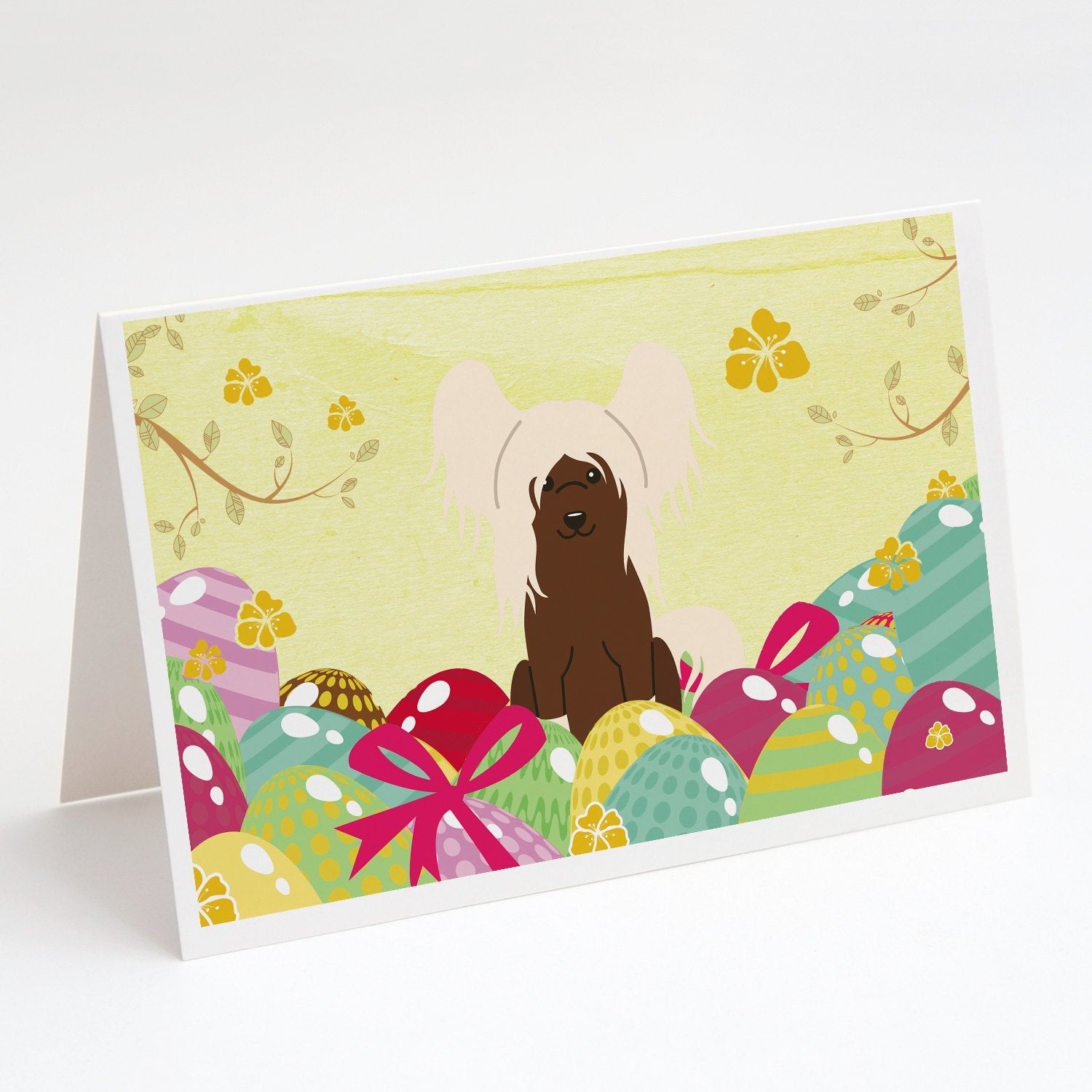 Easter Eggs Chinese Crested Cream Greeting Cards Pack of 8 Blank Cards with Envelopes Whimsical A7 Size 5x7