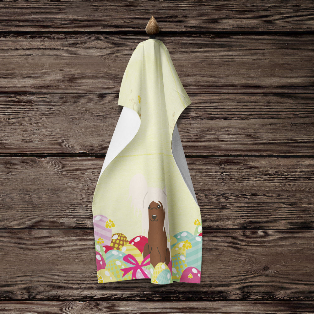 Easter Eggs Chinese Crested Cream Kitchen Towel Velour Plush Front and Cotton Loop Back Machine Washable
