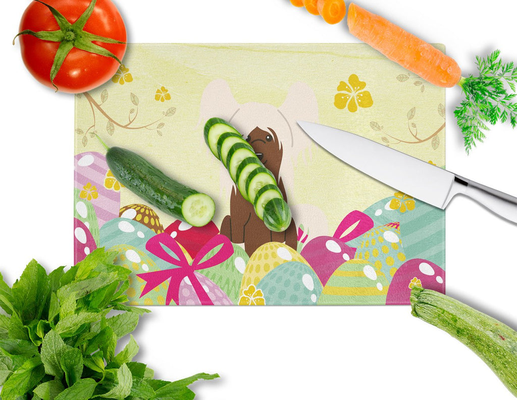 Easter Eggs Chinese Crested Cream Cutting Board Tempered Glass Kitchen Cutting Surface, Heat Resistant Chopping, Non-Slip Feet, Food Prep & Serving