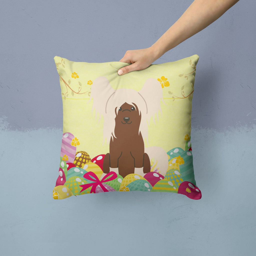 Easter Eggs Chinese Crested Cream Decorative Throw Pillow 14x14 Indoor Outdoor Accent Cushion, Fabric Cover with Insert for Sofa, Bed, Porch & Living Room