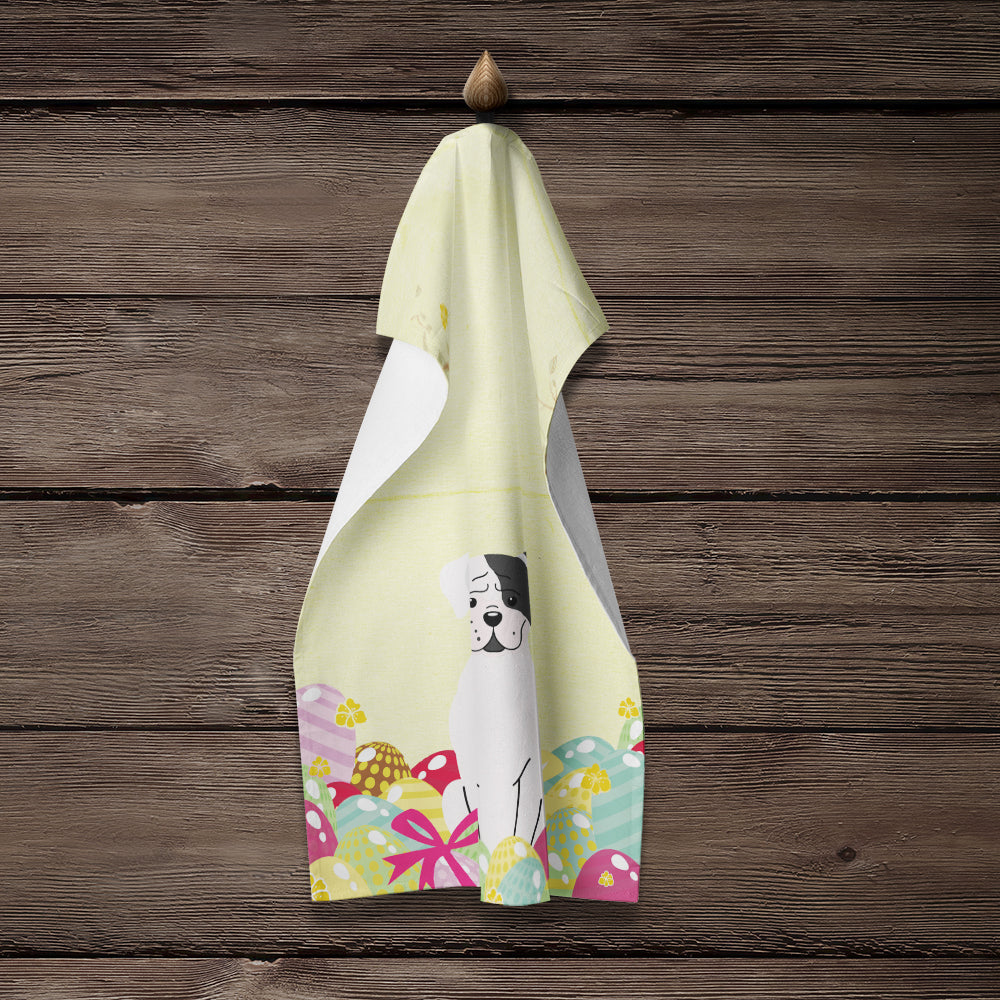 Easter Eggs White Boxer Cooper Kitchen Towel Velour Plush Front and Cotton Loop Back Machine Washable