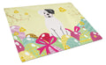 Easter Eggs White Boxer Cooper Cutting Board Tempered Glass Kitchen Cutting Surface, Heat Resistant Chopping, Non-Slip Feet, Food Prep & Serving