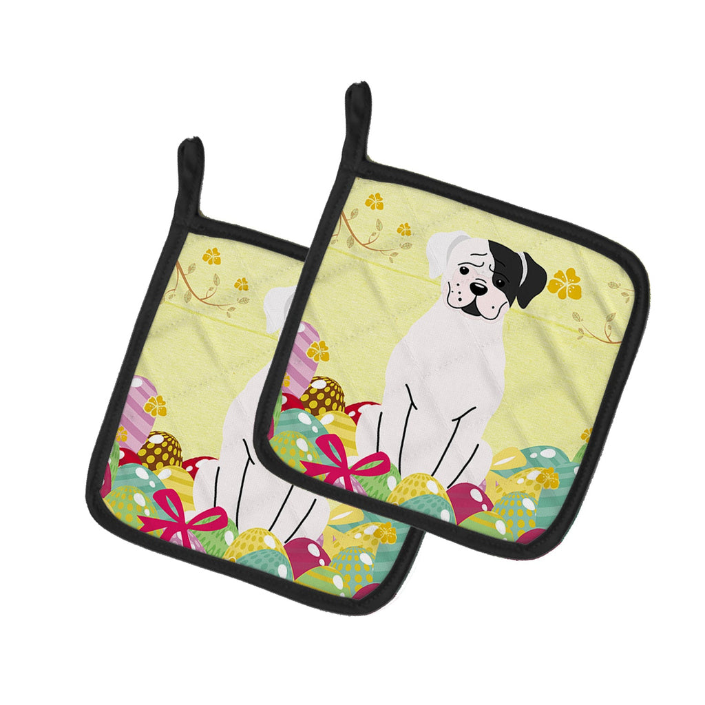 Easter Eggs White Boxer Cooper Pot Holder Set of 2 Heat Resistant Quilted Hot Pads 7.5 x 7.5 Inch, Insulated Kitchen Trivets for Cooking & Baking