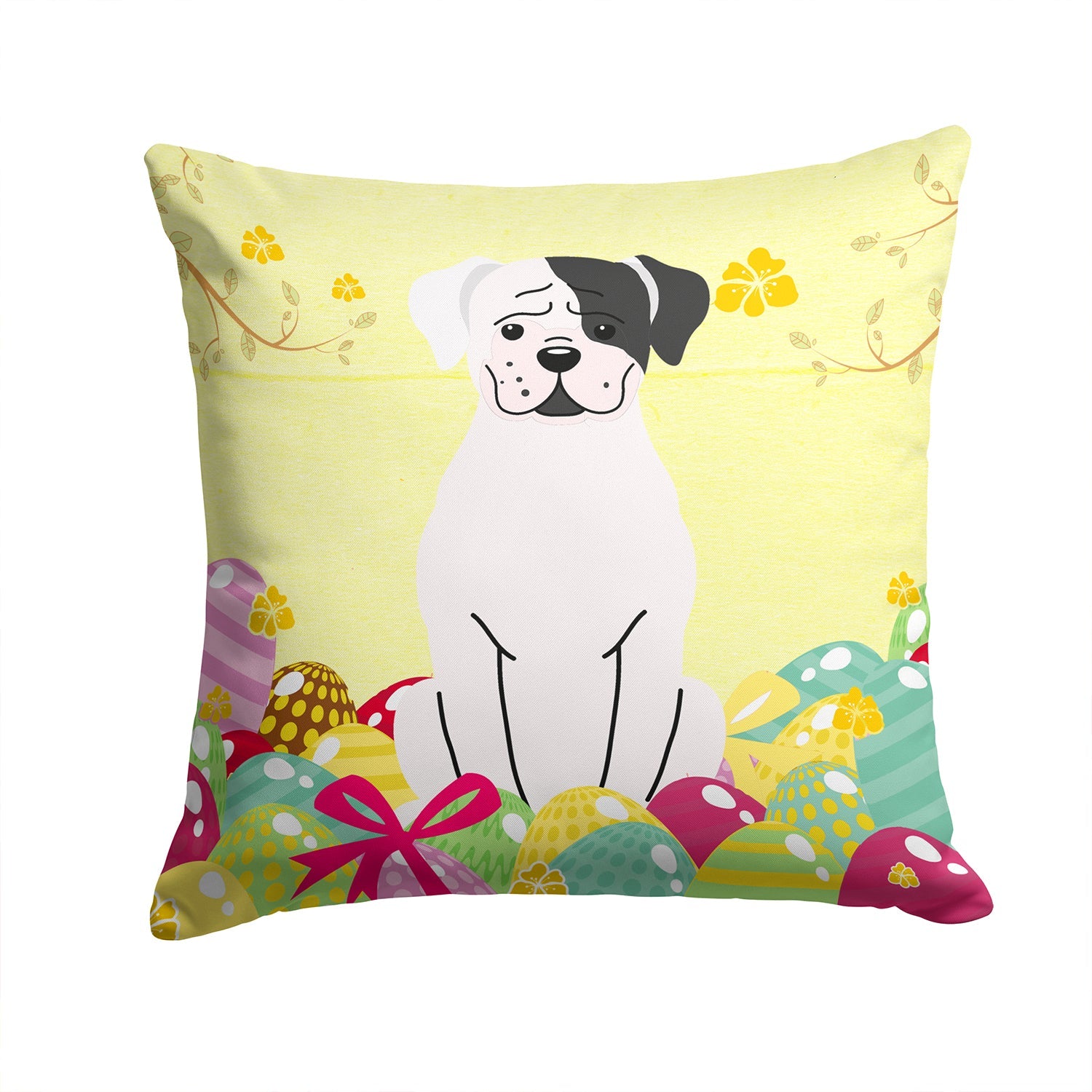 Easter Eggs White Boxer Cooper Decorative Throw Pillow 14x14 Indoor Outdoor Accent Cushion, Fabric Cover with Insert for Sofa, Bed, Porch & Living Room