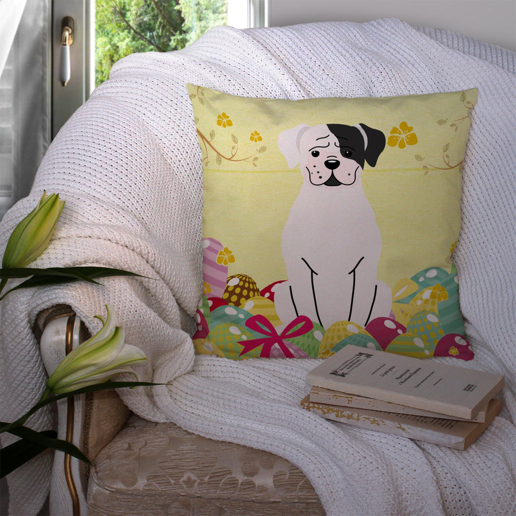 Easter Eggs White Boxer Cooper Decorative Throw Pillow 14x14 Indoor Outdoor Accent Cushion, Fabric Cover with Insert for Sofa, Bed, Porch & Living Room
