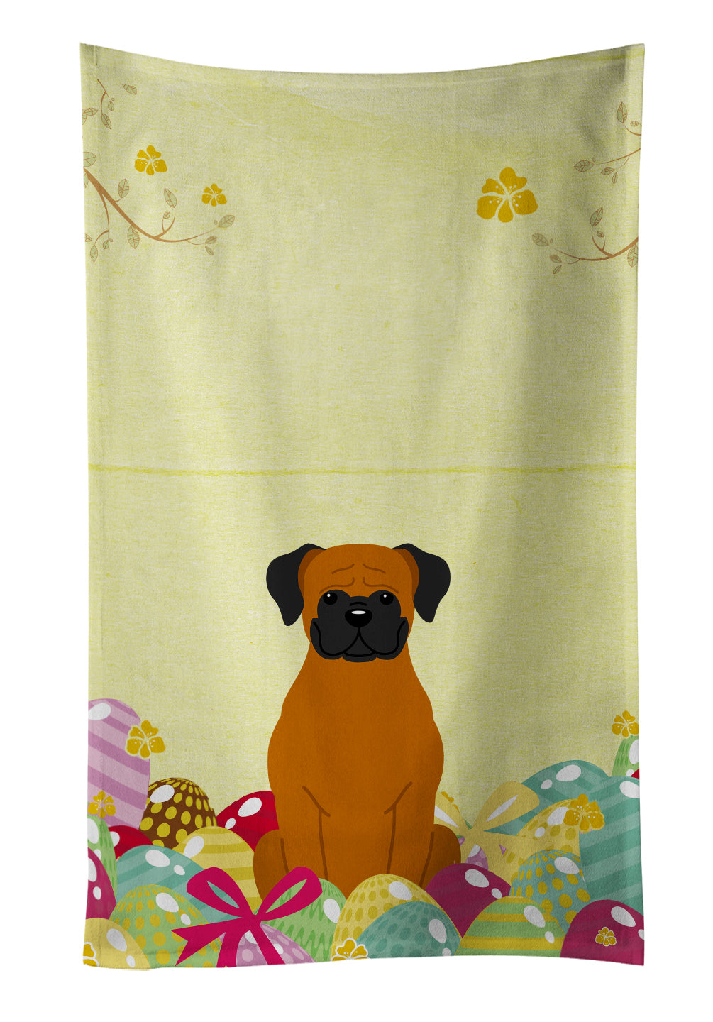 Easter Eggs Fawn Boxer Kitchen Towel Velour Plush Front and Cotton Loop Back Machine Washable