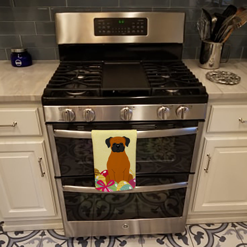 Easter Eggs Fawn Boxer Kitchen Towel Velour Plush Front and Cotton Loop Back Machine Washable