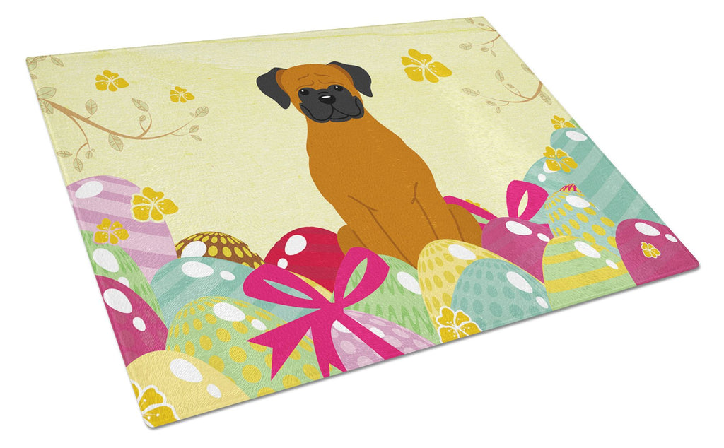Easter Eggs Fawn Boxer Cutting Board Tempered Glass Kitchen Cutting Surface, Heat Resistant Chopping, Non-Slip Feet, Food Prep & Serving