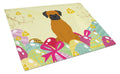Easter Eggs Fawn Boxer Cutting Board Tempered Glass Kitchen Cutting Surface, Heat Resistant Chopping, Non-Slip Feet, Food Prep & Serving