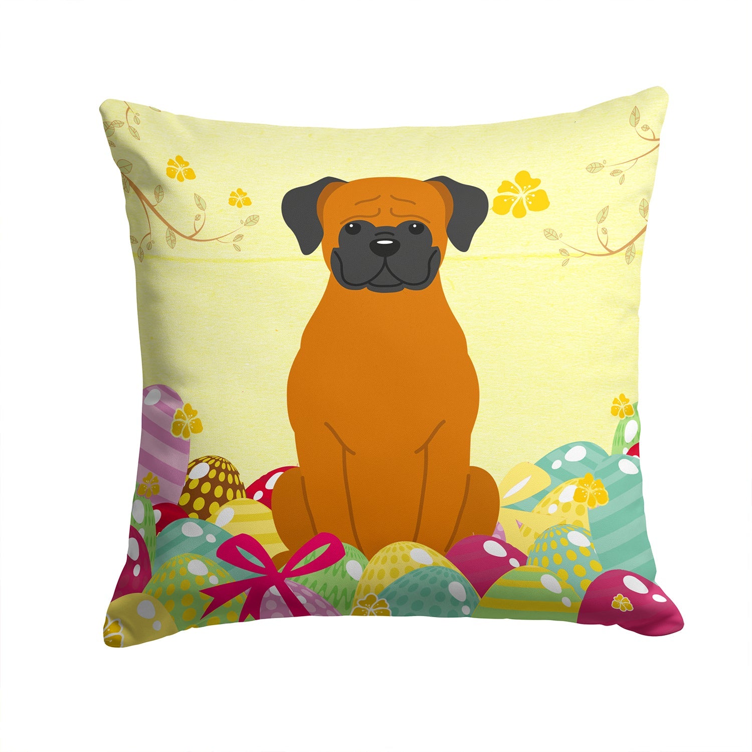 Easter Eggs Fawn Boxer Decorative Throw Pillow 14x14 Indoor Outdoor Accent Cushion, Fabric Cover with Insert for Sofa, Bed, Porch & Living Room