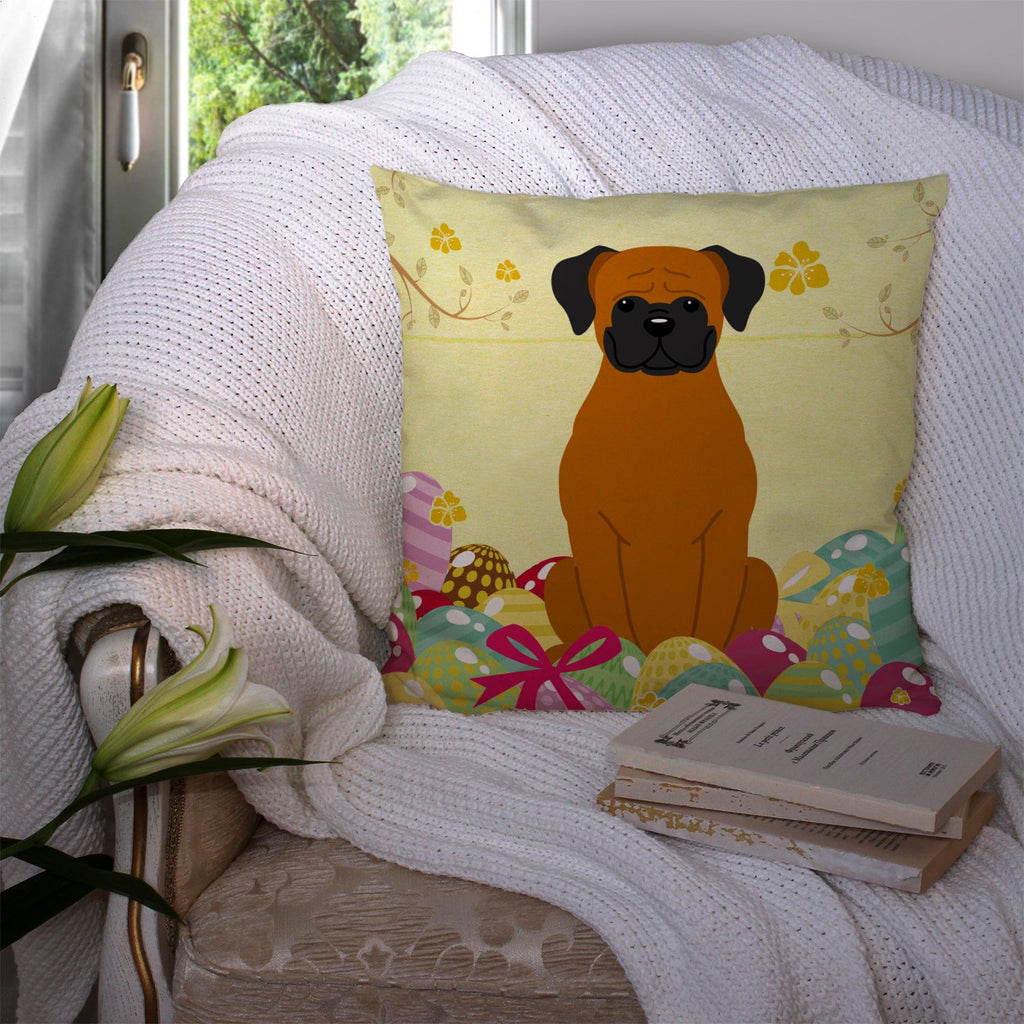 Easter Eggs Fawn Boxer Decorative Throw Pillow 14x14 Indoor Outdoor Accent Cushion, Fabric Cover with Insert for Sofa, Bed, Porch & Living Room