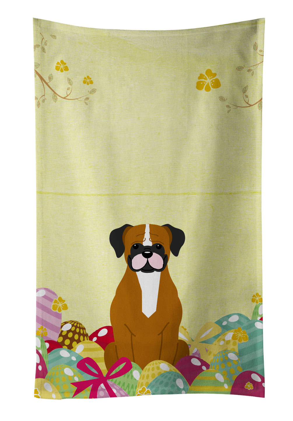Easter Eggs Flashy Fawn Boxer Kitchen Towel Velour Plush Front and Cotton Loop Back Machine Washable