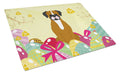 Easter Eggs Flashy Fawn Boxer Cutting Board Tempered Glass Kitchen Cutting Surface, Heat Resistant Chopping, Non-Slip Feet, Food Prep & Serving
