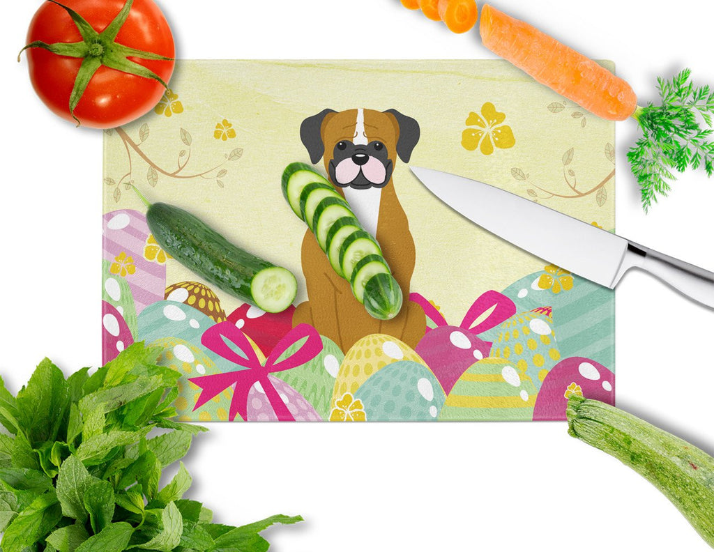 Easter Eggs Flashy Fawn Boxer Cutting Board Tempered Glass Kitchen Cutting Surface, Heat Resistant Chopping, Non-Slip Feet, Food Prep & Serving