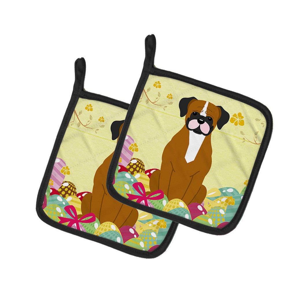 Easter Eggs Flashy Fawn Boxer Pot Holder Set of 2 Heat Resistant Quilted Hot Pads 7.5 x 7.5 Inch, Insulated Kitchen Trivets for Cooking & Baking