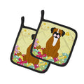 Easter Eggs Flashy Fawn Boxer Pot Holder Set of 2 Heat Resistant Quilted Hot Pads 7.5 x 7.5 Inch, Insulated Kitchen Trivets for Cooking & Baking
