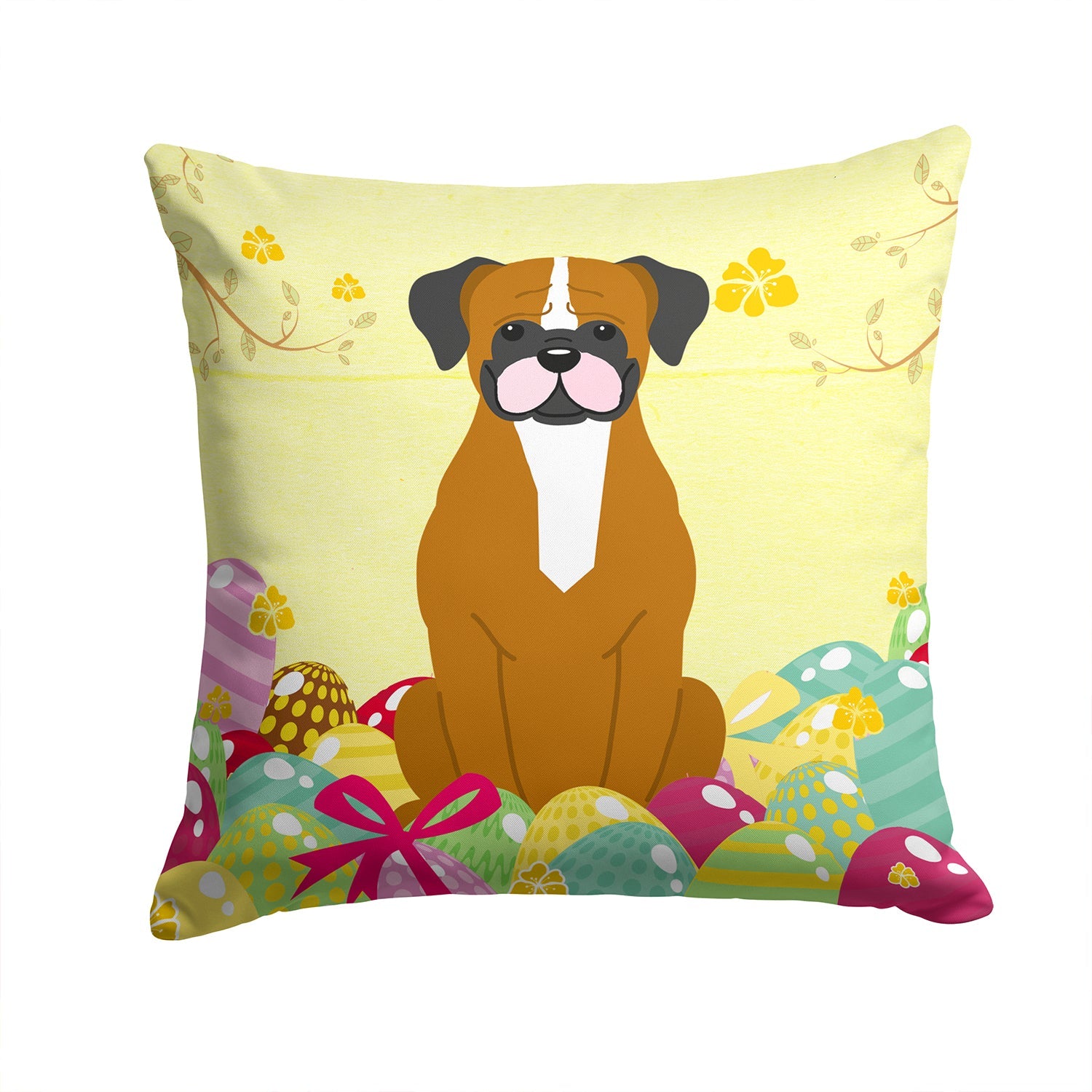 Easter Eggs Flashy Fawn Boxer Decorative Throw Pillow 14x14 Indoor Outdoor Accent Cushion, Fabric Cover with Insert for Sofa, Bed, Porch & Living Room
