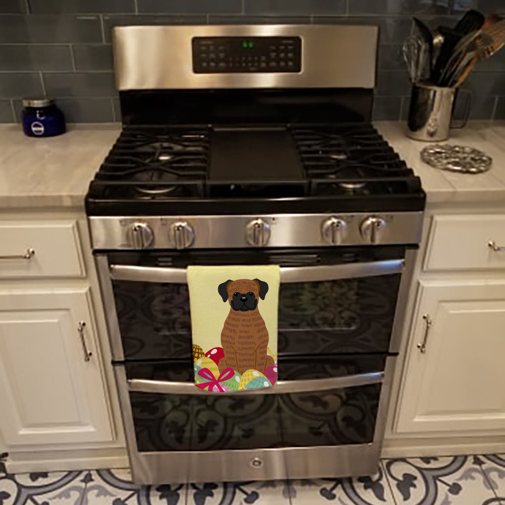 Easter Eggs Brindle Boxer Kitchen Towel Velour Plush Front and Cotton Loop Back Machine Washable