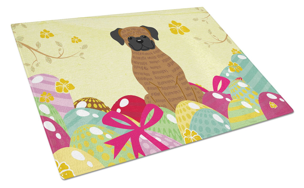 Easter Eggs Brindle Boxer Cutting Board Tempered Glass Kitchen Cutting Surface, Heat Resistant Chopping, Non-Slip Feet, Food Prep & Serving