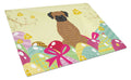 Easter Eggs Brindle Boxer Cutting Board Tempered Glass Kitchen Cutting Surface, Heat Resistant Chopping, Non-Slip Feet, Food Prep & Serving