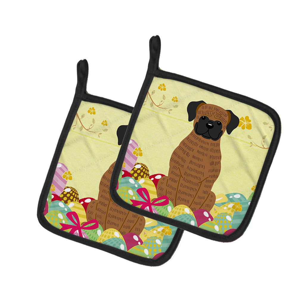 Easter Eggs Brindle Boxer Pot Holder Set of 2 Heat Resistant Quilted Hot Pads 7.5 x 7.5 Inch, Insulated Kitchen Trivets for Cooking & Baking