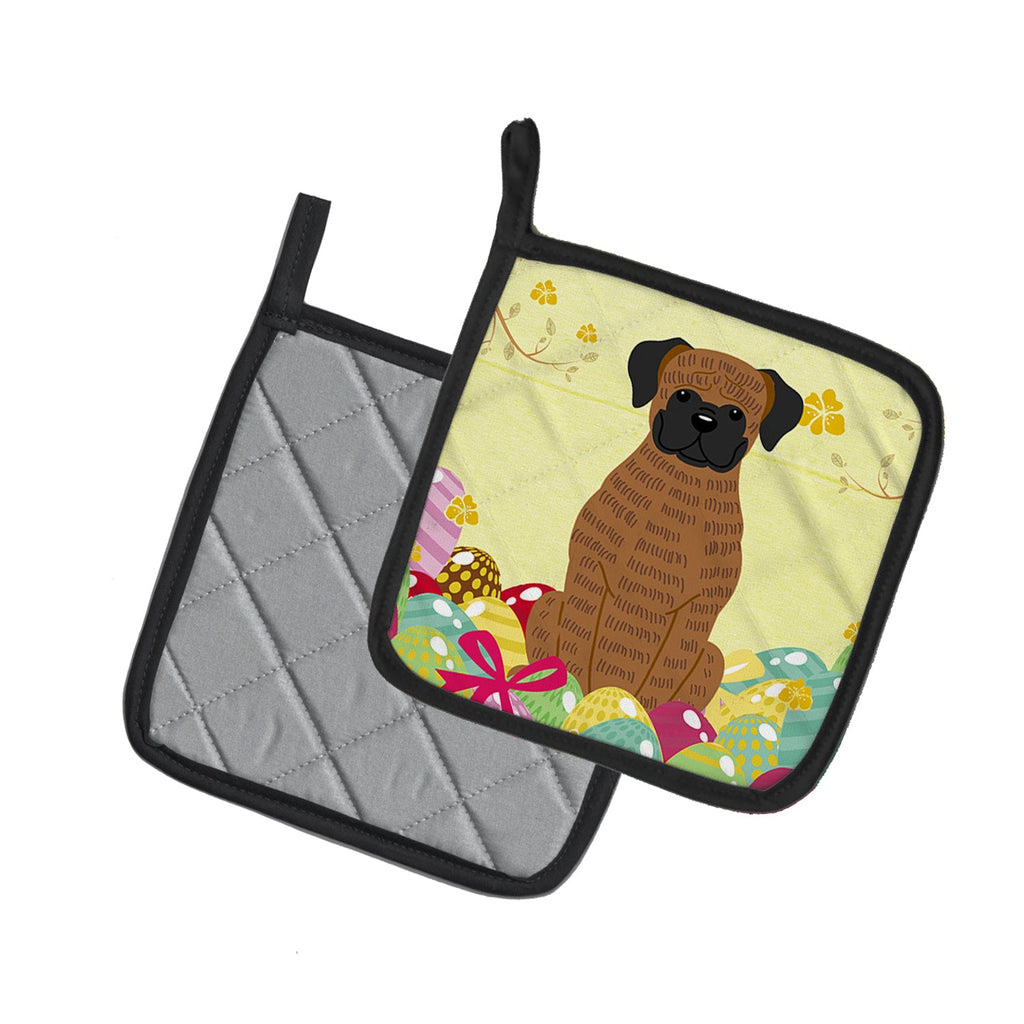 Easter Eggs Brindle Boxer Pot Holder Set of 2 Heat Resistant Quilted Hot Pads 7.5 x 7.5 Inch, Insulated Kitchen Trivets for Cooking & Baking