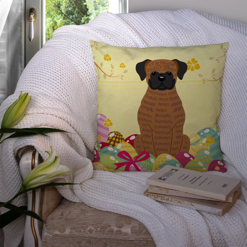 Easter Eggs Brindle Boxer Decorative Throw Pillow 14x14 Indoor Outdoor Accent Cushion, Fabric Cover with Insert for Sofa, Bed, Porch & Living Room