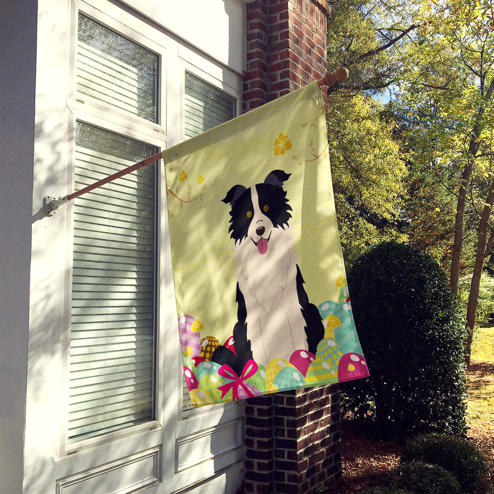 Easter Eggs Border Collie Black White House Flag 28x40 Porch Sleeve Pole Decorative Outside Yard Banner Artwork Wall Hanging, Polyester