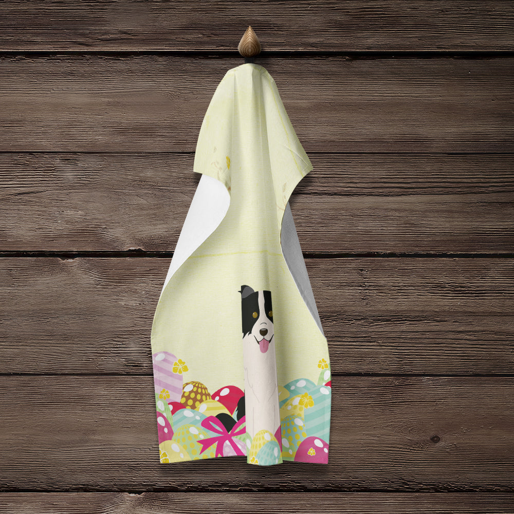Easter Eggs Border Collie Black White Kitchen Towel Velour Plush Front and Cotton Loop Back Machine Washable