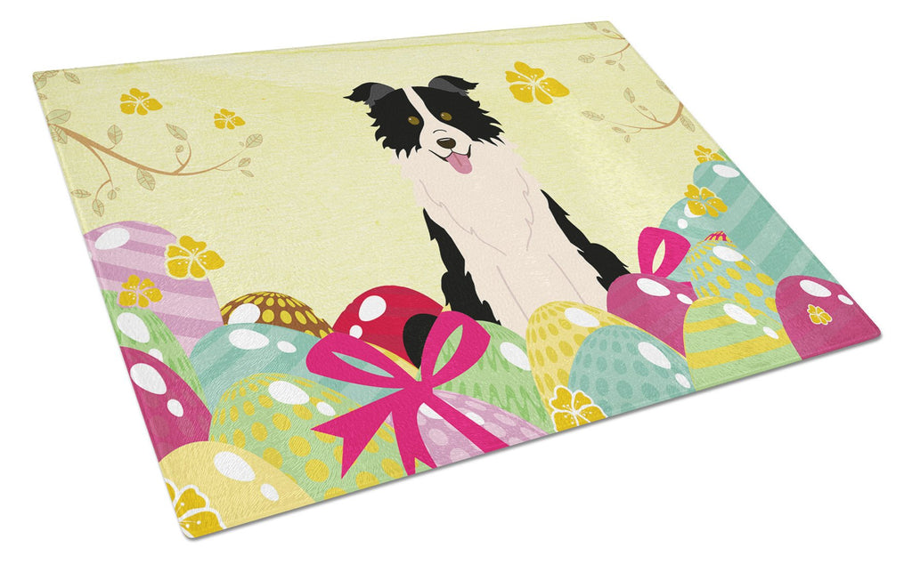 Easter Eggs Border Collie Black White Cutting Board Tempered Glass Kitchen Cutting Surface, Heat Resistant Chopping, Non-Slip Feet, Food Prep & Serving