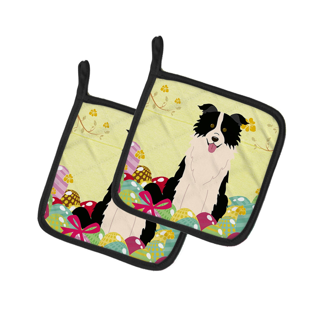 Easter Eggs Border Collie Black White Pot Holder Set of 2 Heat Resistant Quilted Hot Pads 7.5 x 7.5 Inch, Insulated Kitchen Trivets for Cooking & Baking