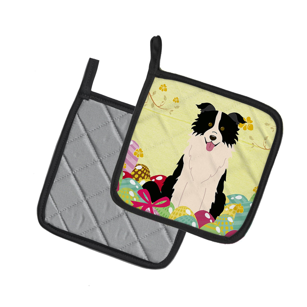 Easter Eggs Border Collie Black White Pot Holder Set of 2 Heat Resistant Quilted Hot Pads 7.5 x 7.5 Inch, Insulated Kitchen Trivets for Cooking & Baking