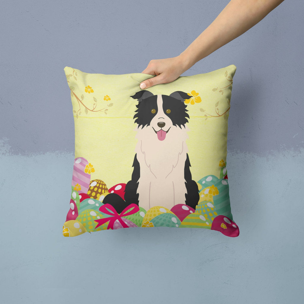 Easter Eggs Border Collie Black White Decorative Throw Pillow 14x14 Indoor Outdoor Accent Cushion, Fabric Cover with Insert for Sofa, Bed, Porch & Living Room