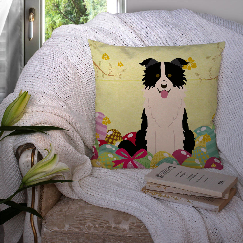 Easter Eggs Border Collie Black White Decorative Throw Pillow 14x14 Indoor Outdoor Accent Cushion, Fabric Cover with Insert for Sofa, Bed, Porch & Living Room