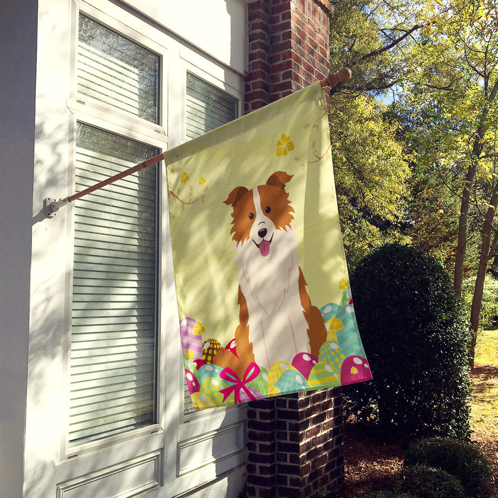Easter Eggs Border Collie Red White House Flag 28x40 Porch Sleeve Pole Decorative Outside Yard Banner Artwork Wall Hanging, Polyester