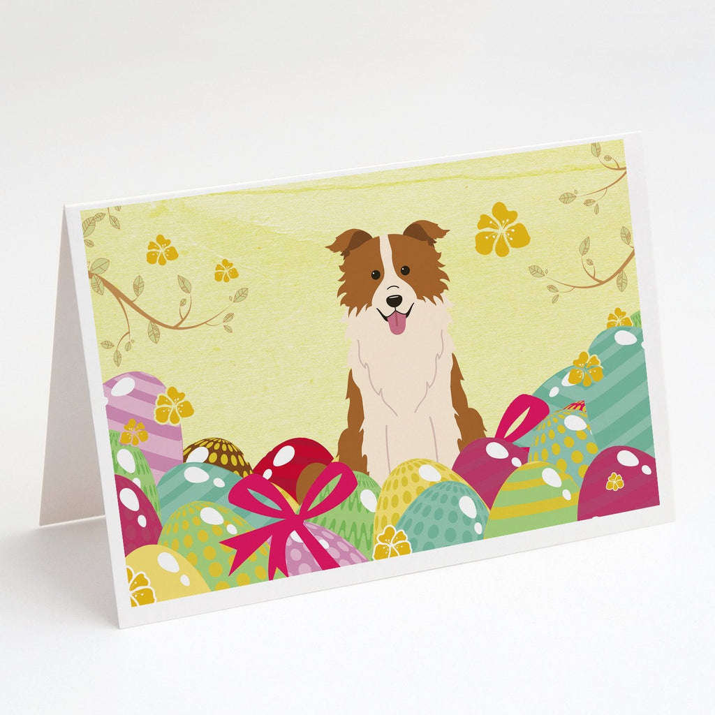 Easter Eggs Border Collie Red White Greeting Cards Pack of 8 Blank Cards with Envelopes Whimsical A7 Size 5x7