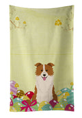 Easter Eggs Border Collie Red White Kitchen Towel Velour Plush Front and Cotton Loop Back Machine Washable