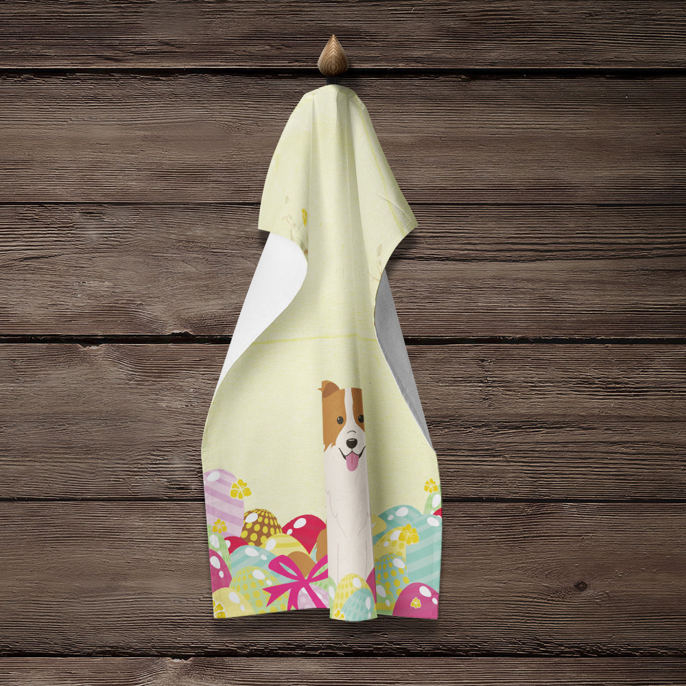 Easter Eggs Border Collie Red White Kitchen Towel Velour Plush Front and Cotton Loop Back Machine Washable