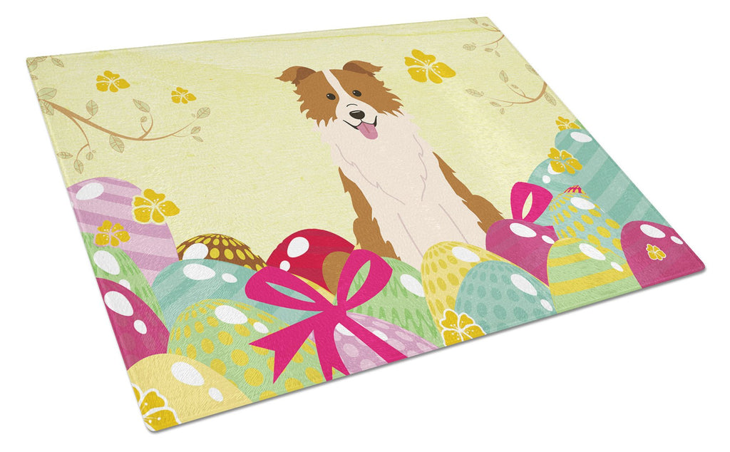 Easter Eggs Border Collie Red White Cutting Board Tempered Glass Kitchen Cutting Surface, Heat Resistant Chopping, Non-Slip Feet, Food Prep & Serving