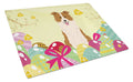 Easter Eggs Border Collie Red White Cutting Board Tempered Glass Kitchen Cutting Surface, Heat Resistant Chopping, Non-Slip Feet, Food Prep & Serving