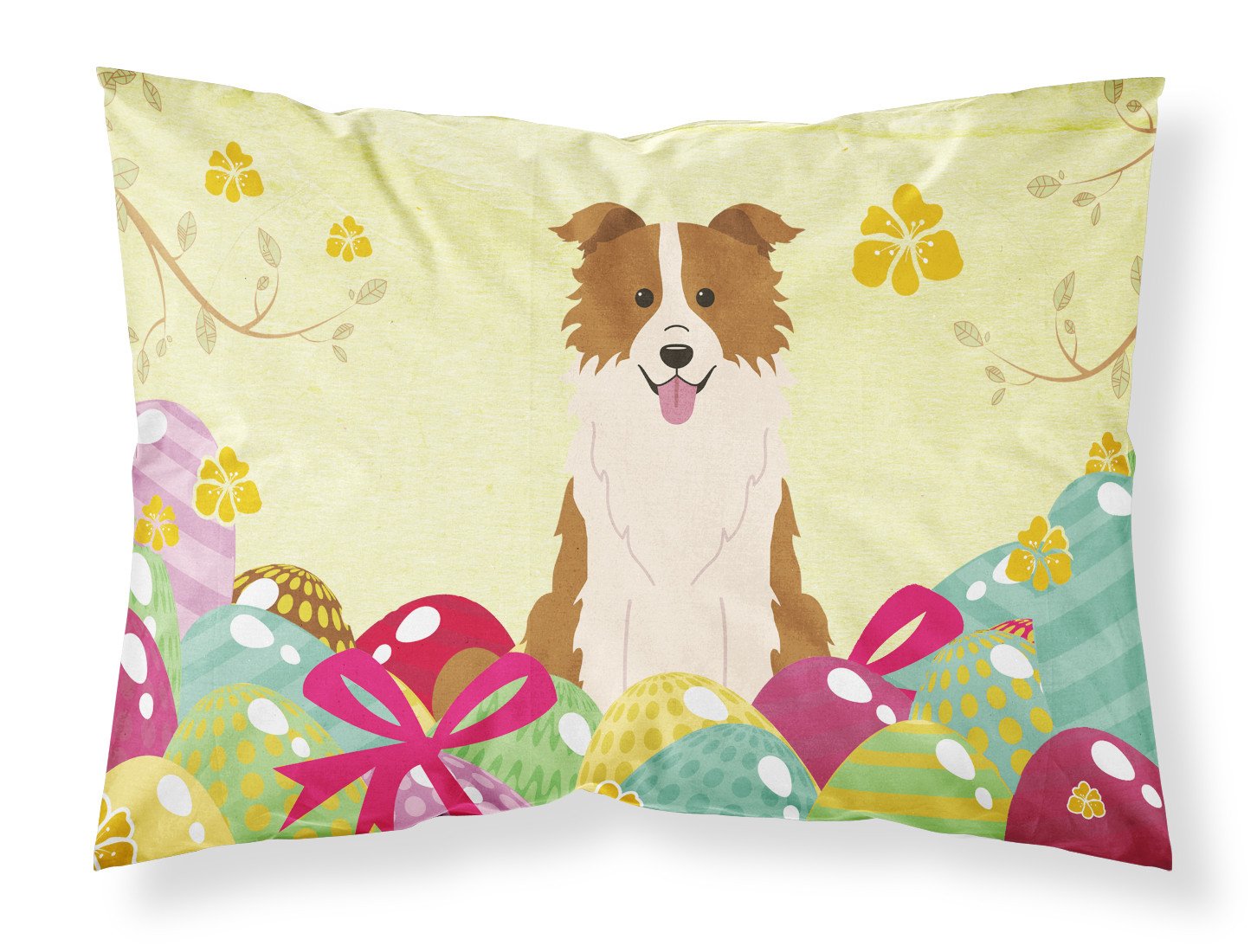 Easter Eggs Border Collie Red White Standard Pillowcase Lightweight Super Soft Easy Care Decorative Artwork Pillowcase, Standard
