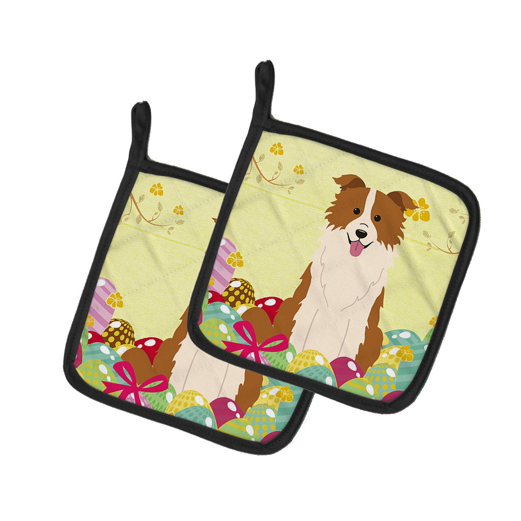 Easter Eggs Border Collie Red White Pot Holder Set of 2 Heat Resistant Quilted Hot Pads 7.5 x 7.5 Inch, Insulated Kitchen Trivets for Cooking & Baking