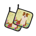 Easter Eggs Border Collie Red White Pot Holder Set of 2 Heat Resistant Quilted Hot Pads 7.5 x 7.5 Inch, Insulated Kitchen Trivets for Cooking & Baking