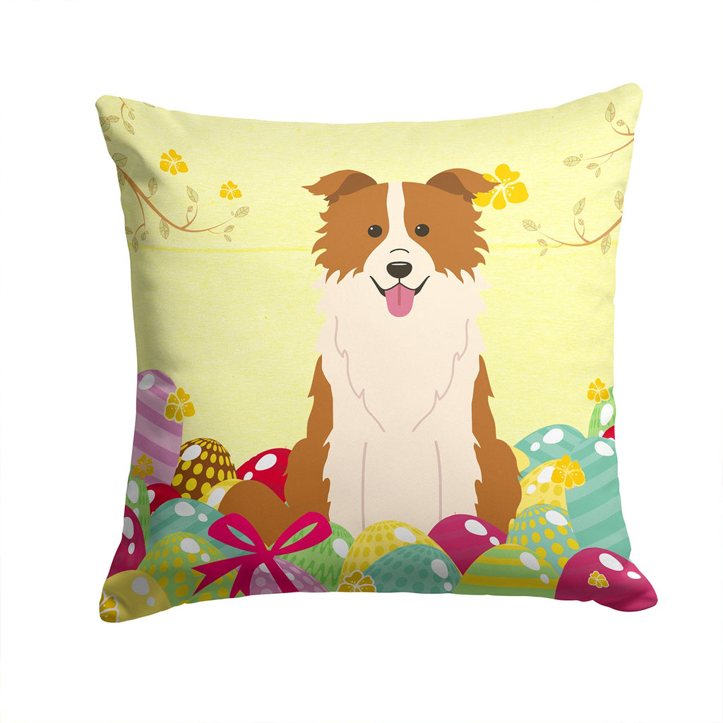 Easter Eggs Border Collie Red White Decorative Throw Pillow 14x14 Indoor Outdoor Accent Cushion, Fabric Cover with Insert for Sofa, Bed, Porch & Living Room