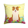 Easter Eggs Border Collie Red White Decorative Throw Pillow 14x14 Indoor Outdoor Accent Cushion, Fabric Cover with Insert for Sofa, Bed, Porch & Living Room