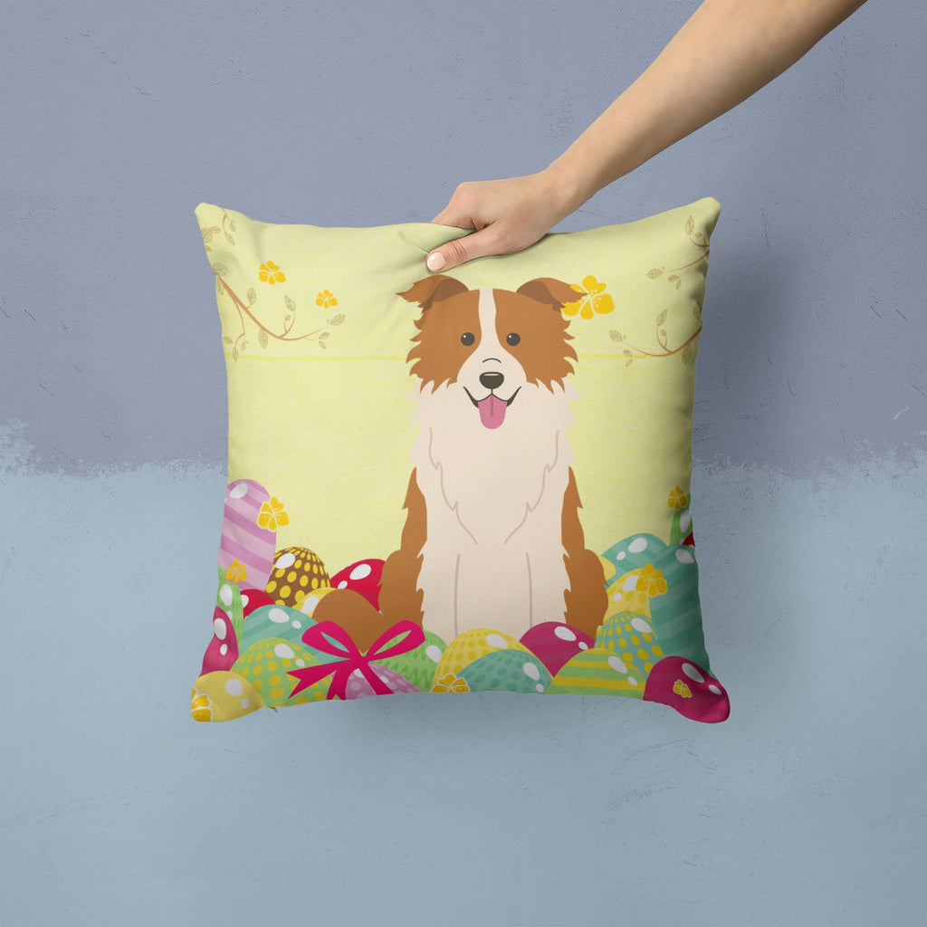 Easter Eggs Border Collie Red White Decorative Throw Pillow 14x14 Indoor Outdoor Accent Cushion, Fabric Cover with Insert for Sofa, Bed, Porch & Living Room