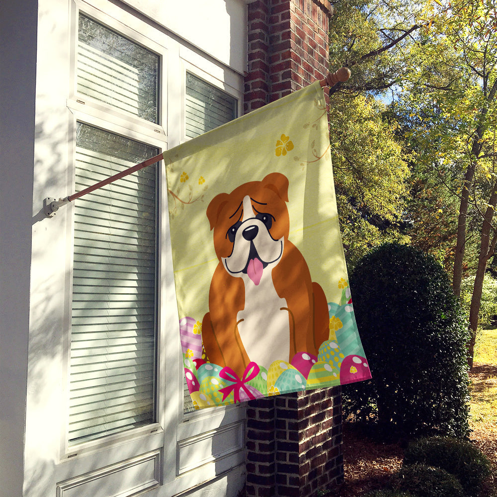 Easter Eggs English Bulldog Red White House Flag 28x40 Porch Sleeve Pole Decorative Outside Yard Banner Artwork Wall Hanging, Polyester
